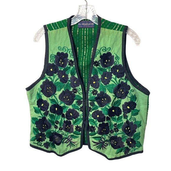 Handmade El Huarache Imports Hand Woven Embroidered Floral Tie Front Vest Large - Picture 8 of 8